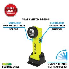 Lampe coudée ATEX double faisseau INTRANT - chargeur 230V + 12V - jaune